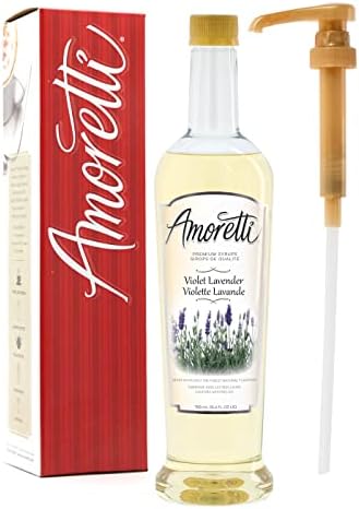 Amoretti - Premium Violet Lavender Syrup with Pump for Flavoring Coffees, Cocktails, and other Beverages, 94 Servings Per Bottle (750 ml), Gluten Free, GMO/GEO Free, Preservative Free