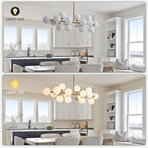 APBEAMLighting Gold Dining Room Chandelier Over Table Mid Century Modern Chandelier White Glass Globe Lampshade Linear Pendant Lighting Fixture for Living Room Dining Table 16 Lights by APBEAMLighting - Image 5