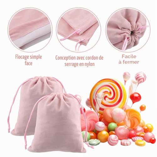 Dokeno 20 Pièces Pochette en Velours, Sacs Bijoux avec Cordon pour Cadeaux, Fêtes, Mariage 12x15CM (Rose) – vue 2