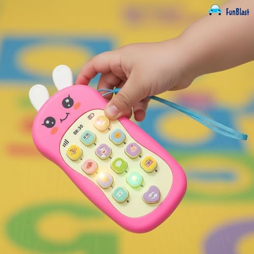 Image of FunBlast Cartoon Musical Mobile Phone for Kids, Mobile with Light & Sound Toys for Babies | Educational Toys for Kids 3+ Years /Boys /Girls-1 Unit (Bunny-Pink)