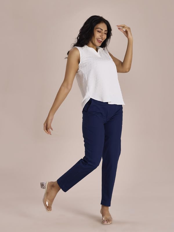 Image of GO COLORS Solid Tapered Fit Chino Pants for Women |Mid Rise, Side Pocket