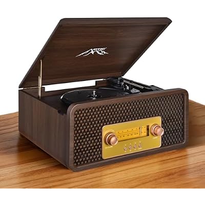 OTIC All-in-One Vinyl Record Player with Speakers, 3-Speed Turntable, Bluetooth Wireless Playback AM/FM Radio Aux-in, Auto-Stop Retro Wooden Design Home Audio&Gift for Music Lovers