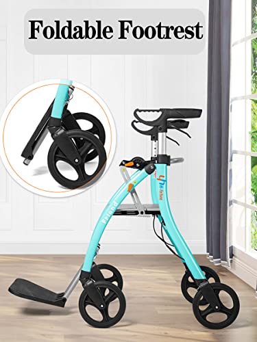 Hi-Fortune Lightweight Rollator Walker For Seniors & Adults With 17"W Seat And Brakes Foldable Portable Rolling Mobility For Indoor Outdoor, 6-Inch Wheels Weight Only 17 Lbs Support 265 Lbs Aluminium #TOP1