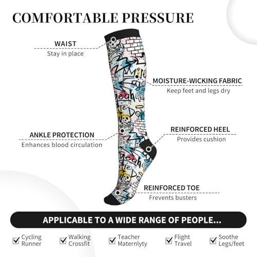 Image of Compression Socks for Women Men Circulation Graduated Supports Socks for Running Travel Nurse Athletic Sports