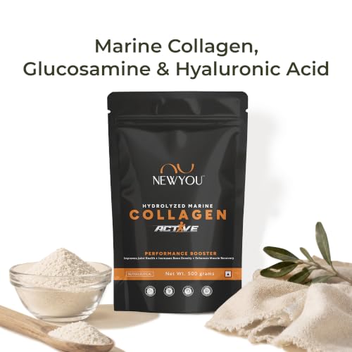 Image of NewYou Active Marine Collagen Powder for Joint & Bone Support | With Glucosamine, Hyaluronic Acid & Vitamin C | Supports Flexibility & Mobility | Orange Flavour | 500g