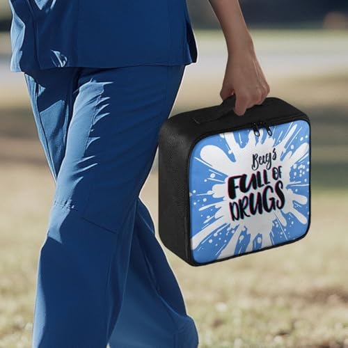 Image of Gomyblomy Blue First Aid Kit Bag Empty Emergency Kit Bags Full of Drugs Print Lightweight Storage Pouch for First Aid Supplies Organizer Travel Medicine Bag with Zippers and Handle