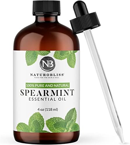NaturoBliss Spearmint Essential Oil, 100% Pure and Natural Therapeutic Grade, Premium Quality Spearmint Oil, 4 fl. Oz - Perfect for Aromatherapy and Relaxation