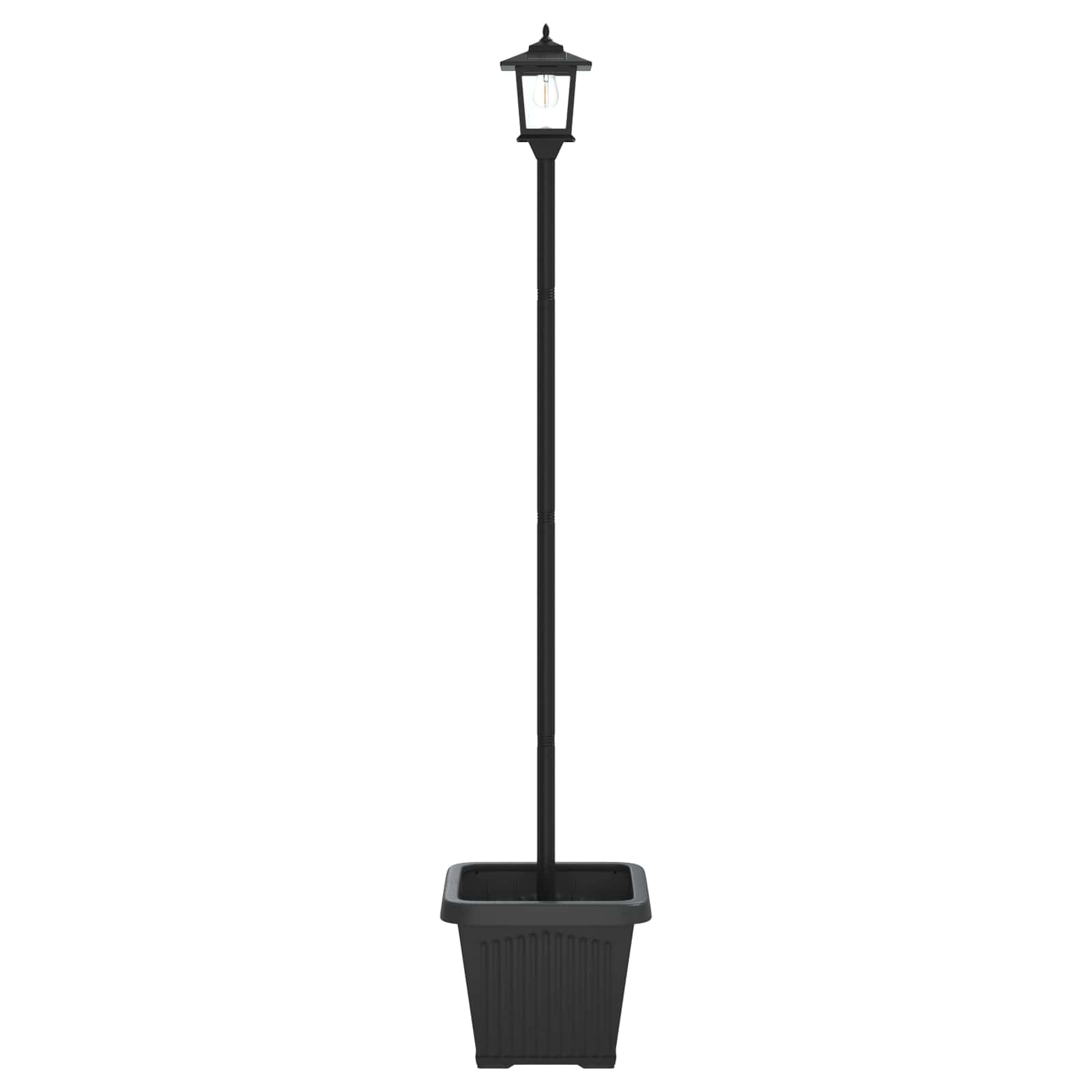 Solarna lampa uliczna z donicą, kolor czarny, 32 x 32 x 158 cm