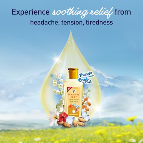 Navratna Gold Ayurvedic Cool Oil | Goodness of Almonds | Non-Sticky and Fresh Lily Fragrance | 200ml