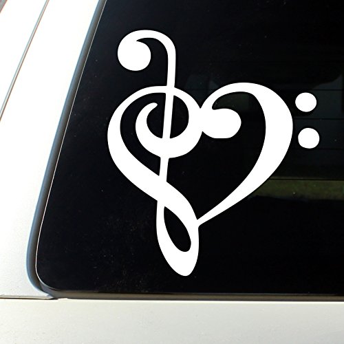 Heart Music Note Bumper Sticker Decal Car Window (White, 4