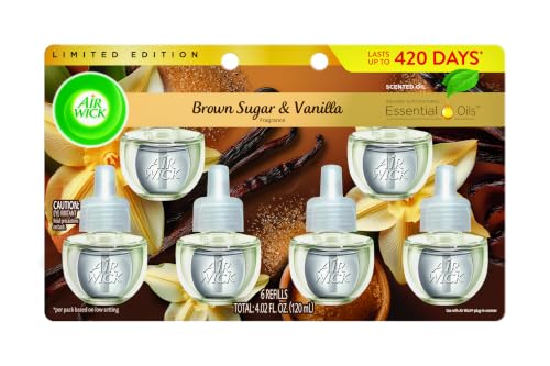 Image of Air Wick Plug in Scented Oil Refills, 6 Count, Brown Sugar and Vanilla, Air Freshener, Essential Oils