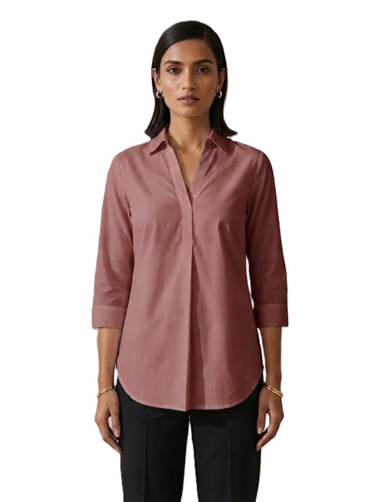 Premium Women Casual Hemline Shirt Top Relaxed Fit Viscose Rayon Solid Collar Neck Tunic Shirt Office Formal-picture-31