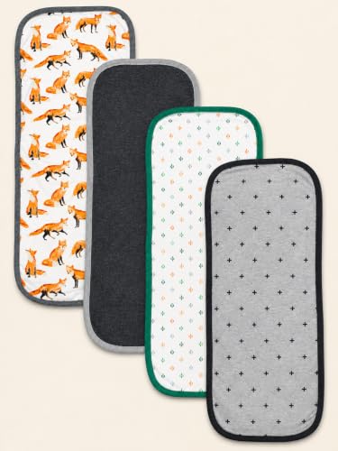 Image of TuddyBuddy Baby Burp Cloth Towel Napkins for Baby Large 17x12 Inches, Fine Double Layer 100% Cotton (4 Pcs Burp Towels, Orange Fox)