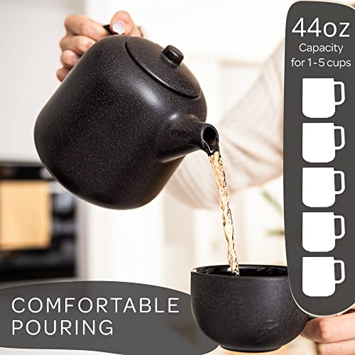 Image of Steinzeit Design Tea Pot (44 oz) - Premium Ceramic Teapot with Infuser for Loose Tea - Black Teapot Ceramic with Removable Strainer