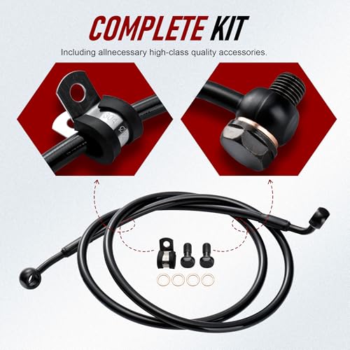 Image of 48.9 inch Total Length Dyna Softail Front Brake Line Hydraulic Hose Black Vinyl Steel Braided for 1996-2006 Some Dynas 16 inch bar, 2007-2017 Dyna 12 inch Bar, 2000-2015 Softail 12 inch Bar