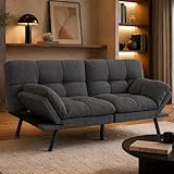 Makika Schlafsofa 3-Sitzer Schlafcouch Paul 3in1 mit Schlaffunktion - verstellbare Armlehnen Rückenlehne Couch Sofa Liegefläche bis 273kg - Klappsofa Bettsofa Gästebett Bett Wohnzimmer (Dunkelgrau)