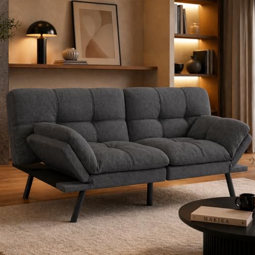 Makika Schlafsofa 3-Sitzer Schlafcouch Paul 3in1 mit Schlaffunktion - verstellbare Armlehnen Rückenlehne Couch Sofa Liegefläche bis 273kg - Klappsofa Bettsofa Gästebett Bett Wohnzimmer (Dunkelgrau)