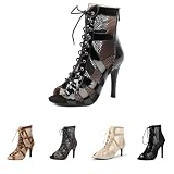 High Heels Dancelaarzen voor dames, zwart, mesh, ademend, stiletto hak, veters, sandalen, dansschoenen, elegant, comfortabel, latin, salsa, enkellaarzen, platform, patentleer, riempjes, zwart (2), 38