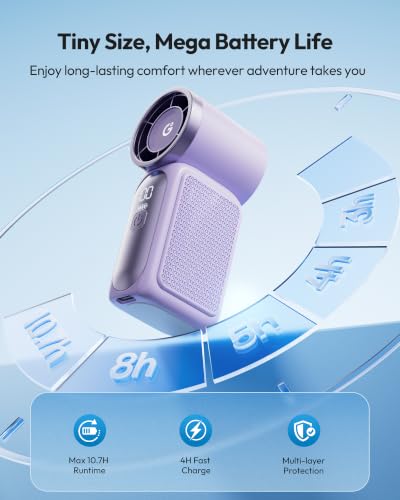Image of Gaiatop Portable Handheld Turbo Fan, 15 Hrs Cooling, 180 Foldable 4-in-1 Hand Held Fans, 6-Speed (1-100) Personal Mini Handheld Fans, Small Portable Fan for Travel Working Outdoor, Women Gifts Purple