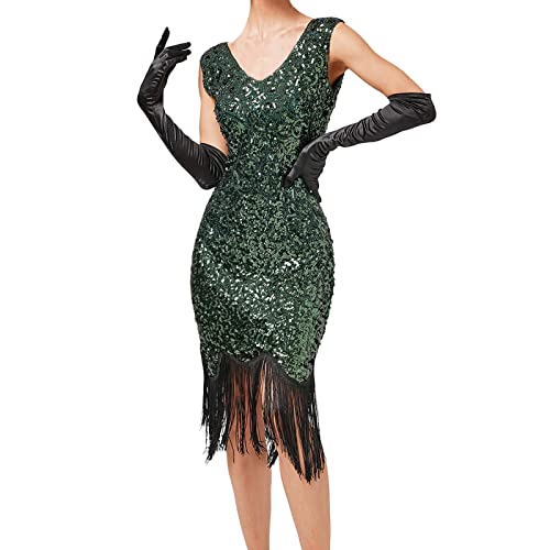 Robe Vintage Femme Années 1920 Paillettes Perlées Glands Robe Flapper Soirée XXL