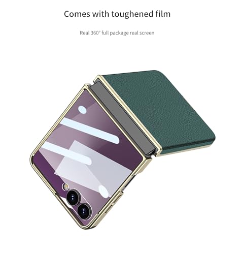 Image of Midkart Leather Case Compatible with Samsung Galaxy Z Flip 7 Release 2025 Electroplated Hard PC Lightweight with Independent Camera Protection Cover, Green