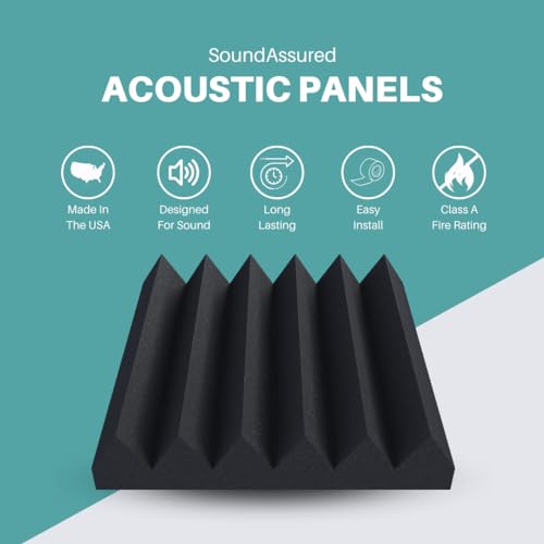 Kit de espuma acústica para insonorización SoundAssured | Paneles tipo cuña | Baldosas 2”x12”x12” | Paquete de 4 unidades | Kit para reducción de ruido con adhesivos miniatura 3