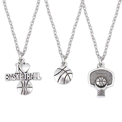 CLISPEED 3 Stück Basketball Halskette Silber Basketball Anhänger Halskette Kette Hip Hop Sport Halskette Fitness Schmuck für Mann Paar Frau (Splitter)