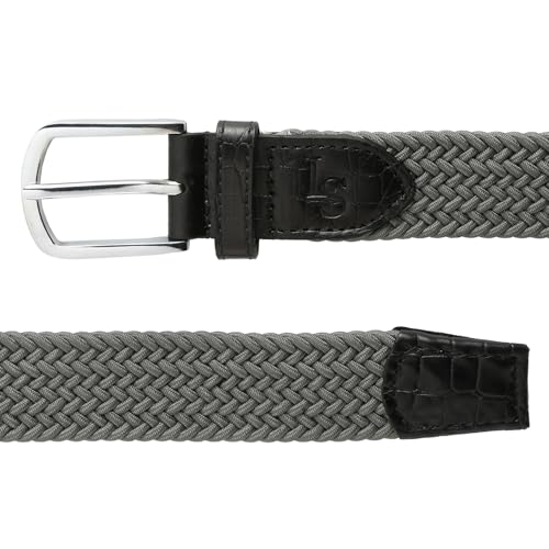 Image of LOUIS STITCH Men's Braided Elastic Stretch Belt with Leather Tipped End Stretchable Canvas Waist Band for Men Women Boys Girls Unisex (Width 3 cm) (BE-EL)