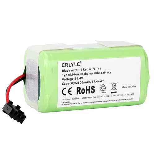 CRLYLC 14.4V 2600mAh Li-Ion Batería de Reemplazo para Conga Excellence 990 950 1090 1790 1990, Ecovacs Deebot N79 N79S DN622, Eufy RoboVac 11 11S 12 15C 30 30C 35C, IKOHS NETBOT S14 S15 Battery