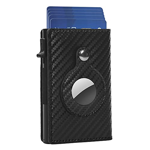 Fermido Air Tag Wallet for Men, Anti-Lost Slim Leather Wallet with AirTag Case, RFID Credit Card Holder Pocket-Sized Slim Design Multipurpose Accessory for AirTag (Black Carbon Fiber)…, Single Carbon