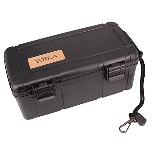 Toika Black Durable Portable Cigar Humidor Case With Cutter And Lighter Gift Set - Waterproof,Crushproof -Holds Up To 15 Cigars #TOP4