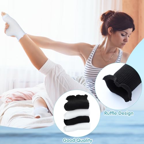 8 Pairs Women Ruffle Toeless Socks Cotton Pedicure Socks Cute Open Toe Anklet Flip Flop Frilly Toeless White Footies for Girls Yoga Spa Foot Massage4