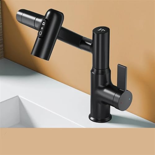 Grifo para lavabo Grifo para lavabo multifuncional con pantalla digital, todo de cobre, salida de agua de tres grados, grifo para lavabo doméstico frío y caliente (tamaño : negro)