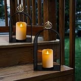 2 Pack Decorative Lantern, 13.2 & 16.7 Inch Tall Metal Candle Lantern, Black Modern Hanging Candle H