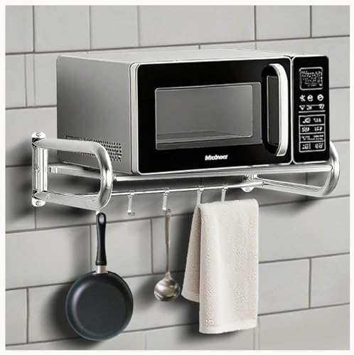 Microwave Shelf Wall Mount,Microwave Wall Shelf with 5 Hooks and ...