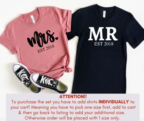 Mr Mrs Matching Shirts For Couples, Personalized Honeymoon Shirts, Cute Newlywed Shirt for Husband and Wife, Just Married, Wedding Gift, Custom Matching Couples T-shirt.3