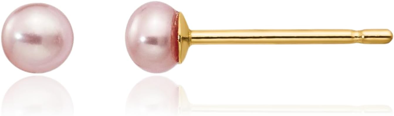 IceCarats 14K Solid Yellow Gold 3mm Freshwater Purple Pearl Small Stud Earrings Prong Set, Butterfly Back For Her