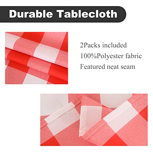 2 Pack Waterproof Polyester Fabic Square Checkered Tablecloth，54x54 Outdoor Table Cloth，Oil Stain Prevention Table Cloth for Pinics and Parties（Red and White） by Cupuamon - Image 2