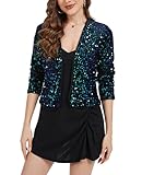 MINTLIMIT Sequin Blazer for Women Cardigan Glitter Long Sleeve Short Coats Crop Blazer Green