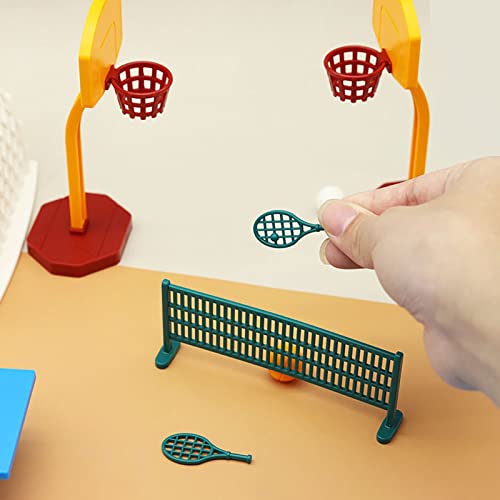 Walbest Dollhouse Simulation Mini Sports Kit Model Doll House Miniature Plastic Basketball Stand Football Tennis Net Table Tennis Table Scene Props For Micro Landscape Sets #TOP1
