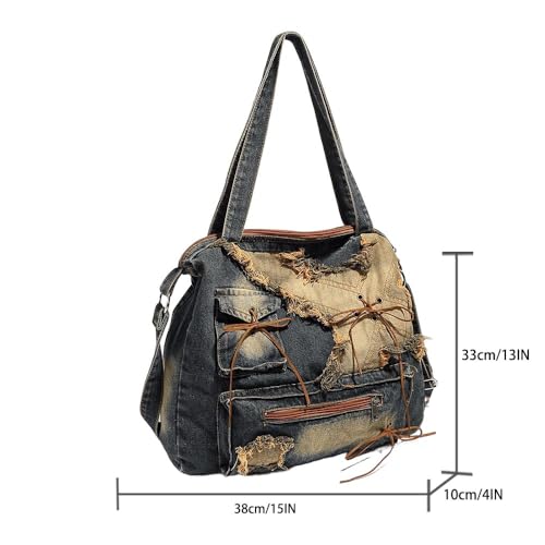 Bolso tote de gran capacidad estilo Y2K azul miniatura 7