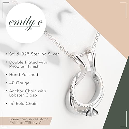 Emily C Ring Holder Necklace - Sterling Silver Ring Keeper Necklaces - Women & Men Wedding Ring Holder Necklace - Cute Necklace Jewelry For Women, Wife, Nurse, Doctor - Drop Ring Necklace Holder #TOP2