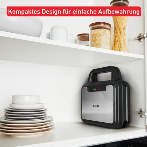 Tefal Ultracompact 3-in-1 Sandwich-Waffel-Panini Kombigerät, Antihaftbeschichtung, wärmeisolierter Griff, Edelstahl/Schwarz, SW383D10