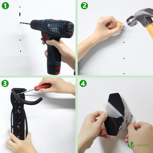 Miniatura 7 de Vounot Soportes De Pared Para Bicicletas, Gancho Para Colgar Bicicleta, Soporta Hasta 30kg Cada Uno, Portabicicletas De Almacenamiento Vertical Para Casa Garaje, Sótano Con 4 Almohadillas Protectores