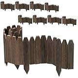 Wood Fence Border for Garden Beds – 9.8" H x 47" L Wooden Landscape Edging Panels, Rustic Decorative Outdoor Divider for Lawn, Path, and Yard Design (9-Pack)