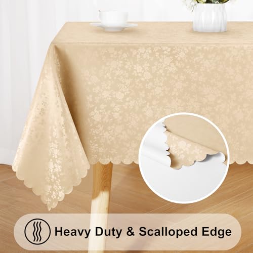 Image of Smiry Rectangle Table Cloth, Waterproof Heavy Duty Vinyl Tablecloths, Wipeable Washable Table Cover for Kitchen and Dining Room (Champagne, 60 inch X 84 inch)