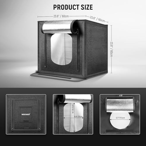 NEEWER 50W Upgraded Photo Studio Light Box, 24"x24" Portable Folding Photography Lightbox, 4 Backdrops, 5600K 160 LEDs 5200lx/0.5m Dimmable Picture Booth Shooting Tent for Jewelry Electronics, LP60