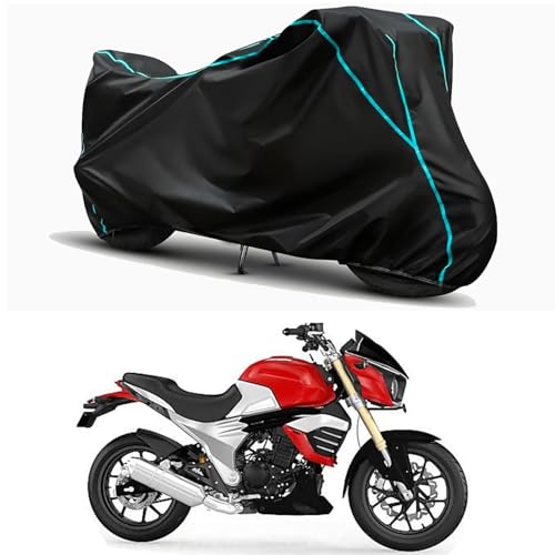 Image of Waterproof Bike Body Cover Compatible for | Mahindra Mojo XT 300 | Taffeta Fabric, Sky Piping Design, Bottom Elastic Fit | Dustproof, Sun UV & Rain Protection for All Weather.