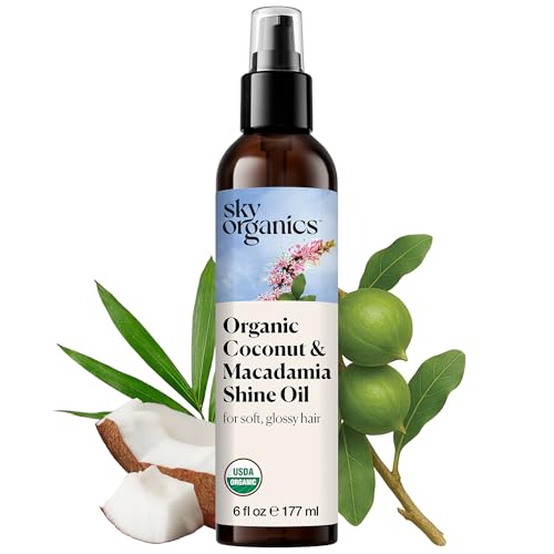 Sky Organics - Organic Coconut & Macadamia Shine Oil (6 fl oz/177 mL) Soft, Glossy, Hydrating Hair Oil - Organic Lavender, Sunflower, & Jojoba - Vegan, Cruelty Free, Hair Care with eBook