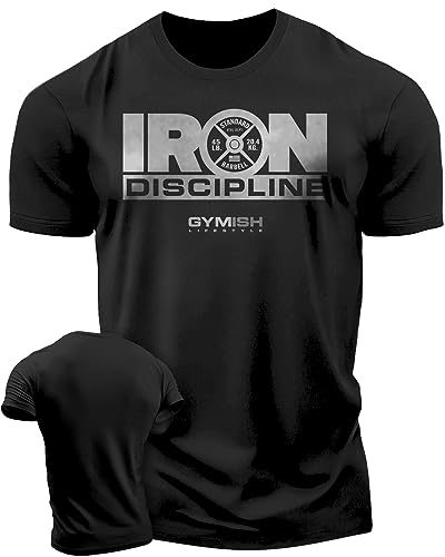 Iron Discipline Gym Workout Shirt for Men Motivational T-Shirt (XL, Iron Discipline Silver on Black)